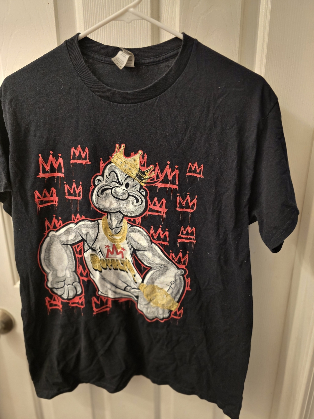 Black Graphic Short Sleeve Tee with Crown Character